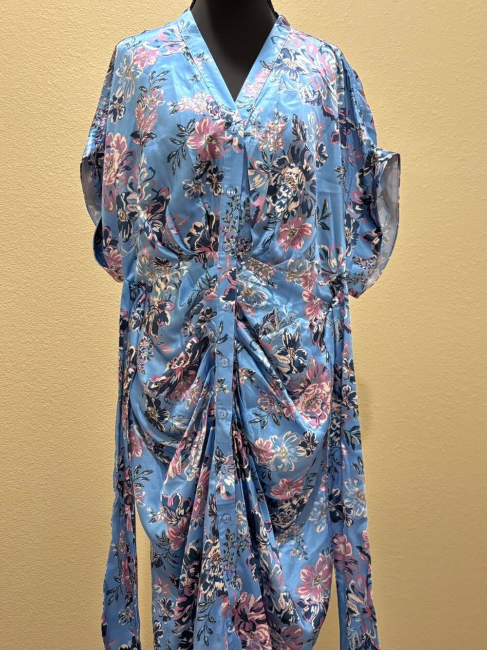 NWT Steve Madden Azure Blue Floral Belted Dress - Picture 10 of 14